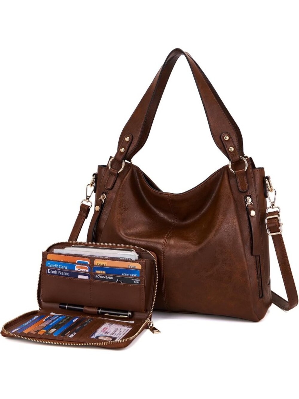 Stylish Women's Hobo Tote & Shoulder Bag Set with Wallet - 2-Piece Purse